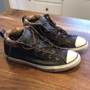 Brown leather converse all stars